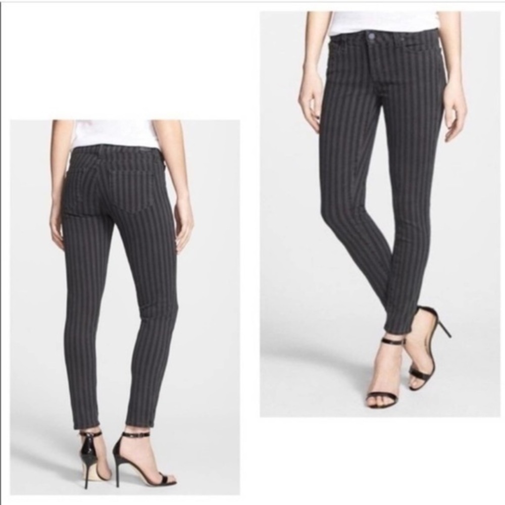 Paige Verdugo Ankle Black Grey Stripe Skinny Jeans size 25